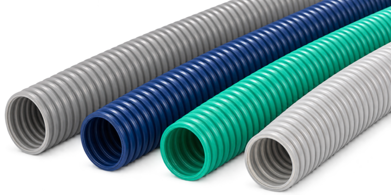 نمای ترکیبی شیلنگ‌های خرطومی طوسی، سبز و آبی نفتی